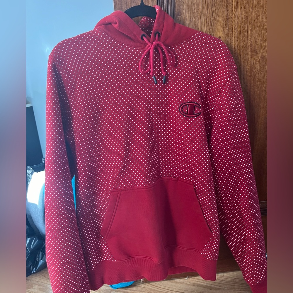 Champion Size M Red Polka Dot Hoodie